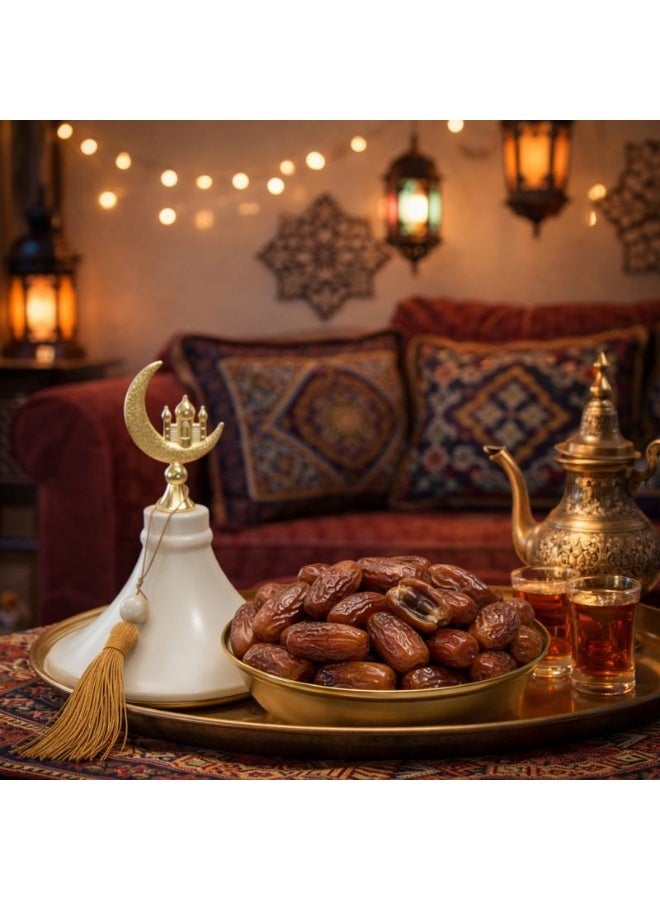 وعاء ضيافة "التاج الذهبي" – تصميم مغربي عصري – أبيض وذهبي - Image 4